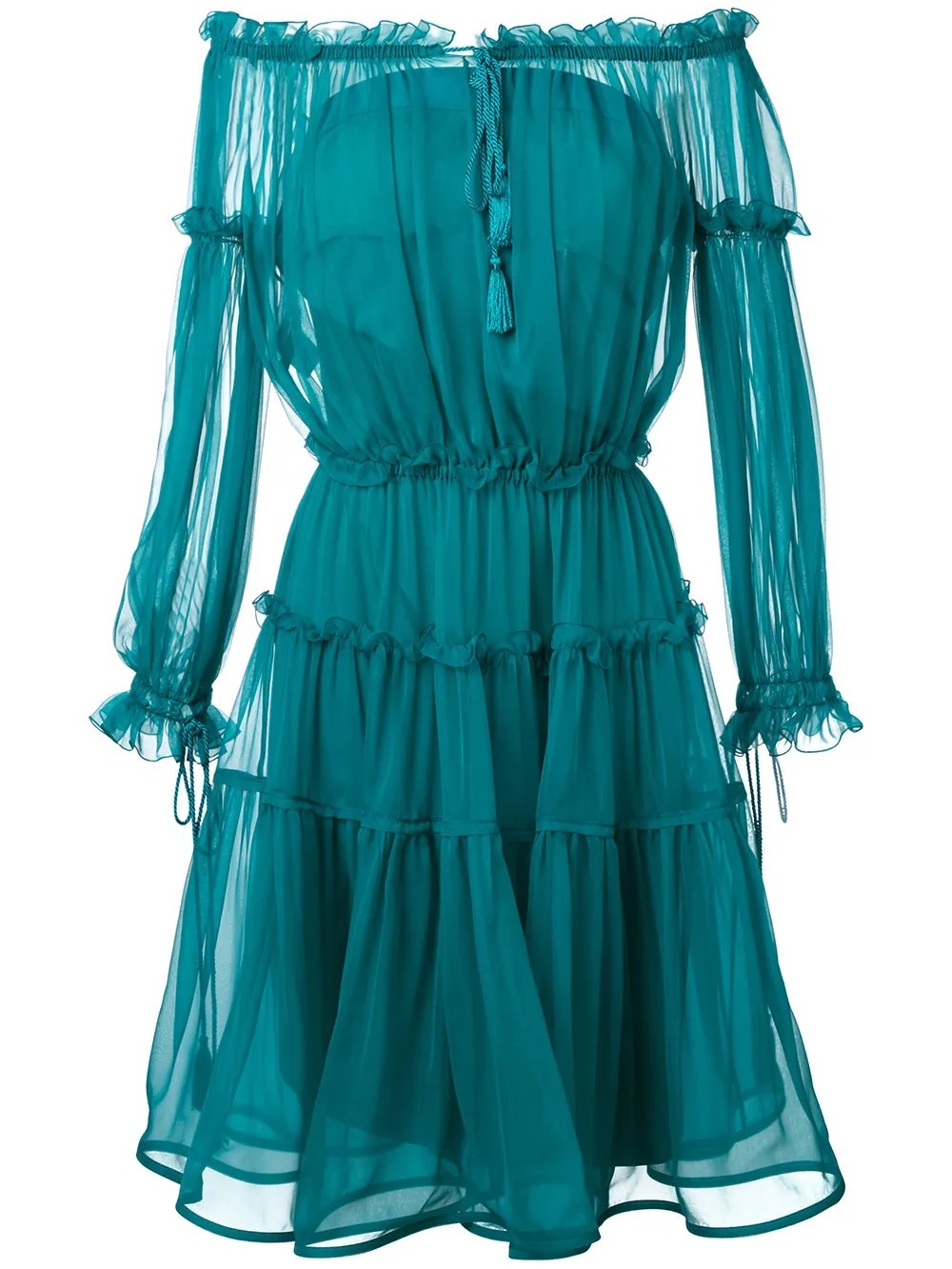 Alberta Ferretti Off-Shoulder Teal silk dress